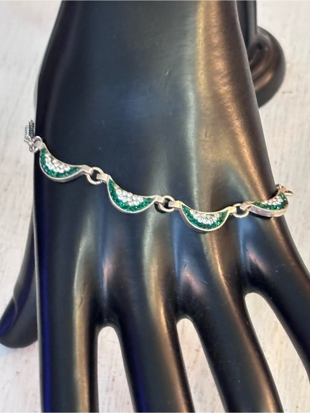 🌼 Sterling Silver Crescent Shape Charm Chain Link Bracelet